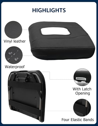 Center Console Armrest Cover for Chevy Silverado 1500 Accessories & GMC Sierra 2019-2026, Yukon & Tahoe & Suburban 2021-2026, Bucket Seat, Comfort Arm Rest Cushion Pad, Black-Gray Stitch - color: Black gray