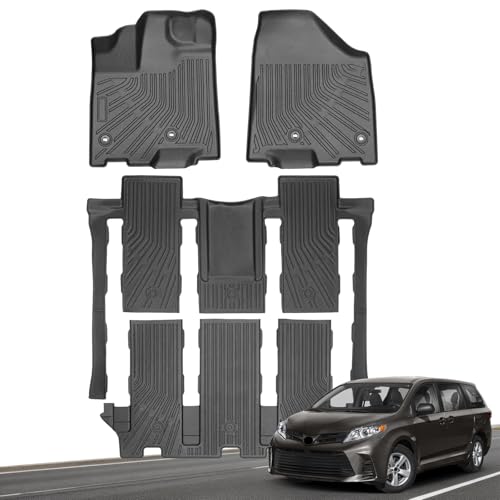 Floor Mats for Toyota Sienna 2013-2020, All Weather TPE Floor Liners Custom Fit Sienna Heavy Duty Car Accessories mat Set, Front & 2nd Row & 3rd Mat Odorless Anti Slip - style: 22）For Toyota Sienna 7 Seats | 2013-2020 | 3 Rows