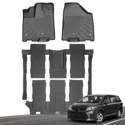 Floor Mats for Toyota Sienna 2013-2020, All Weather TPE Floor Liners Custom Fit Sienna Heavy Duty Car Accessories mat Set, Front & 2nd Row & 3rd Mat Odorless Anti Slip - style: 22）For Toyota Sienna 7 Seats | 2013-2020 | 3 Rows