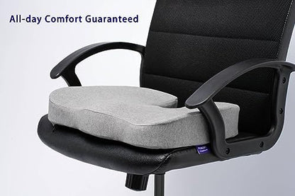 Gel Infused High Dense Memory Foam Seat Cushions for Office Chair, Car, Wheelchair-Coccyx Seat Cushion for Tailbone Pain Pressure Relief (Light Grey)