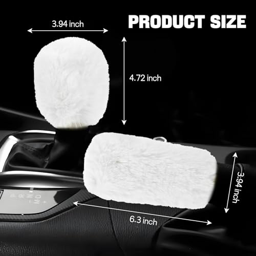 Hovom 2PCS Fluffy Car Gear Shift Knob Cover & Handbrake Cover, Soft Plush Hand Brake Handle & Gear Shift Cover for Women Girls, Universal Comfortable Warm Furry Car Accessories (White) - color: White