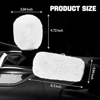 Hovom 2PCS Fluffy Car Gear Shift Knob Cover & Handbrake Cover, Soft Plush Hand Brake Handle & Gear Shift Cover for Women Girls, Universal Comfortable Warm Furry Car Accessories (White) - color: White