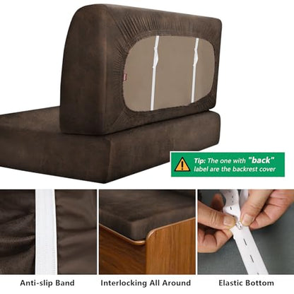 molasofa Leather Like RV Dinette Cushion Covers, RV Booth Seat Cover Stretchable Camper Cushion Couch Covers Washable Slipcovers for Camper Car Bench (1 Backrest Cover & 1 Bench Cover, Dark Brown) - color: 02brown, size: 1 Bench Cover & 1 Backrest Cover