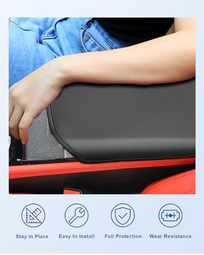 CDEFG for 2024 2025 2026 Chevy Blazer EV Center Console Cover for 2024 2025 2026 Chevrolet Blazer EV LT/RS Accessories Armrest Cover Blazer EV Middle Console Pad Arm Rest Cushion (Black Leather) - color: Black Leather