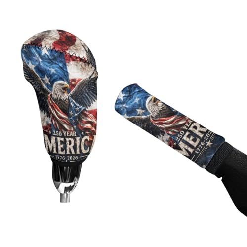 KEIAHUAN Car Handbrake Cover with Gear Shift Knob Cover Set Women Men 250 Years American Flag Universal Fits for Most Sedan Truck SUV Van Anti-Slip Universal Case Sleeve - color: 250 Years American Flag