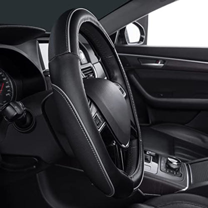 Car Pass Color Piping Microfiber Leather Universal Fit Steering Wheel Cover,Perfectly fit for 14.5-15 inches Suvs,Vans,Trucks,Sedans,Cars,Automotive(Black & Gray or Grey) - color: Grey