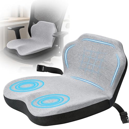 Memory Foam Truck Seat Cushion & Lumbar Support Set – Ergonomic U-Shape Tailbone Relief + L-Shape Back Cushion for Long-Haul Semi/Pickup Drivers Breathathable Cover Non-Slip Bottom Light Gray - size: Light Gray+Dark gray