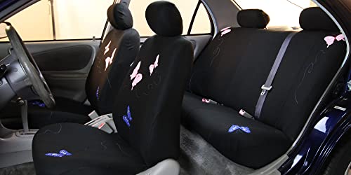 FH Group Full Set Butterfly Cloth Car Seat Covers - Universal Fit, Low Back Front Seat Covers, Solid Back Seat Cover, Washable Seat Cover for SUV, Sedan, Van, Black - color: Black Butterfly, size: Full Set