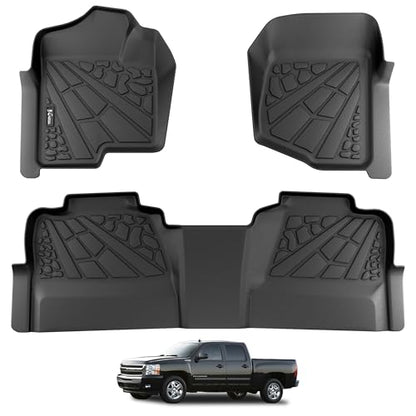 KARPAL Floor Mats for 2007-2013 Chevy Silverado & GMC Sierra 1500 Crew Cab / 2007-2014 2500/3500 HD(Footwell Coverage), All-Weather TPE Custom Fit Floor Liners Car Accessories - style: 2007-2013 | For Chevy Silverado Crew Cab| 1st & 2nd Row