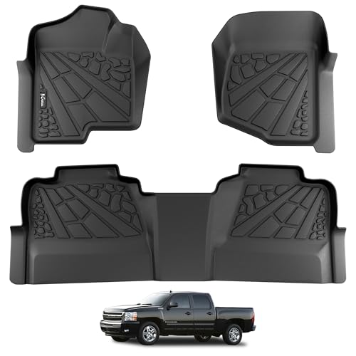 KARPAL Floor Mats for 2007-2013 Chevy Silverado & GMC Sierra 1500 Crew Cab / 2007-2014 2500/3500 HD(Footwell Coverage), All-Weather TPE Custom Fit Floor Liners Car Accessories - style: 2007-2013 | For Chevy Silverado Crew Cab| 1st & 2nd Row
