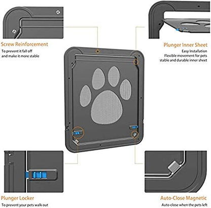 LESTP Pet Dog Cat Screen Door with Magnetic Flap for Sliding Doors (Small) - Automatic Lock/Lockable - size: Small