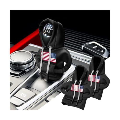 BELOMI Ameican Flag Car Gear Shift Hoodie, Sweater Vehicle Gearshift Protector, Patriotic Automotive Interior Shifter Stick Cover Decoration Accessories, Universal for SUV, Sedan, Truck (Black, 2PCS) - color: Black, size: 2 Pieces