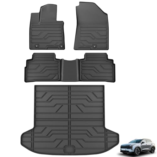 KARPAL Floor Mats for 2026 2025 2024 2023 Kia Sportage Gasoline (Not Fit Hybrid & PHEV), TPE All Weather Custom Fit Floor Liners Car Mats Kia Sportage Accessories, 1st & 2nd Row & Cargo Liner Full Set - style: 2023-2026 | For Kia Sportage |Full Set