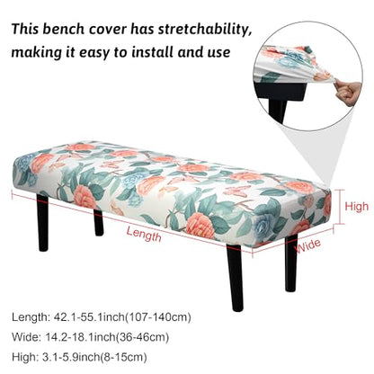 Stretch Bench Cover, Seat Cushion Protector, Washable Slipcover, Printed Rectangle Cover for Dining Room, Living Room, Kitchen - color: Camellia Butterfly