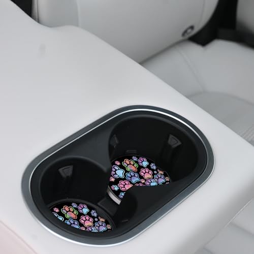2 Pack Absorbent Car Coasters for Cup Holders,Gradient Black Dog paw Print Ceramic Coasters with Cork Back and Finger Slot,2.56" Auto Accessories for Women & Men. - color: Black Dog Paw Print 1