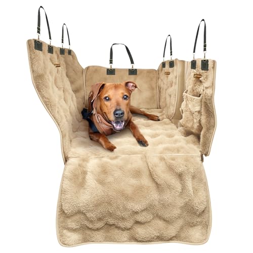 Luxurious Full Backseat Protector for Dogs with Calming Blanket - Waterproof Pet Hammock Machine Washable (Beige) - color: Beige