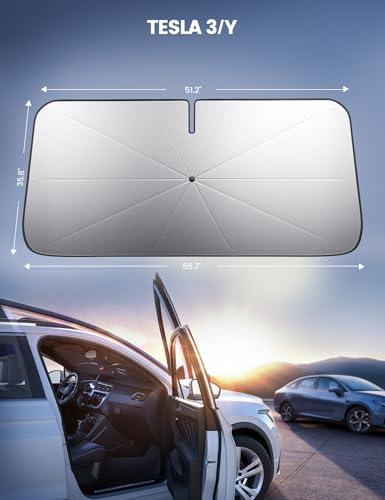 Tesla Model 3/Y Windshield Sunshade - 2026 Foldable Car Windshield Sun Shade Umbrella, 5-Layer UV Block, 10-Rib Frame, for Tesla Model 3/Y (2017-2026) Interior Sun Protection, Tesla Accessories - size: Tesla 3/Y (2017-2026)