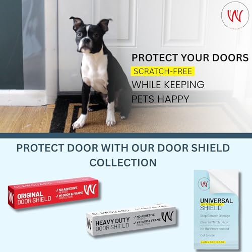 CLAWGUARD Heavy Duty Door Scratch Shield – 20x44 in. Door Scratch Protector Dog & Cat – Clear Wall, Frame & Furniture Cat Scratch Protectors