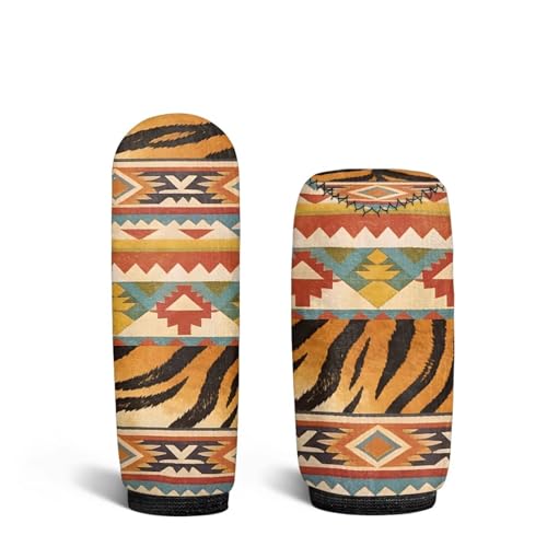 AFPANQZ Car Gear Shift Knob Cover + Hand Brake Sleeve Covers Knob Cover Cloth Sleeves Aztec Tiger Pattern Machine Washable Polyester Fabric Car Decoration 2 PCS Set - color: Aztec Tiger Pattern