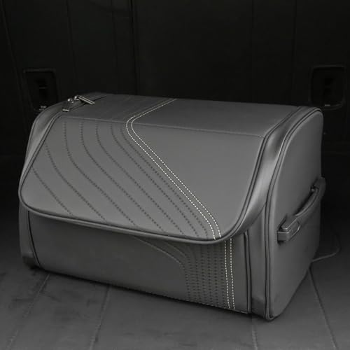 TOPABYTE Car Trunk Organizer with Lid and Sturdy Handle Foldable Durable Premium Leather Storage Box Cargo for BMW SUV Sedan Truck, Black, Small