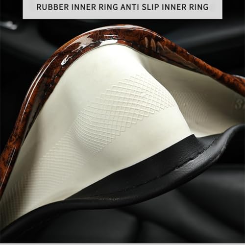 Wood Grain Steering Wheel Cover, Universal 14.5-15 inch Microfiber Leather Anti Slip Car Interior Accessories for Women Men, Black - color: Black