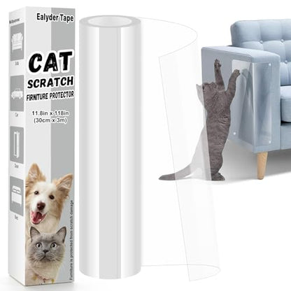 118" x 11.8" Door Protector from Cat Scratching, Clear Anti Dog Scratching Furniture Protector, Single Side Adhesive for Pets – with 30 Twist Pins, No-Residue - size: 118" x 11.8"