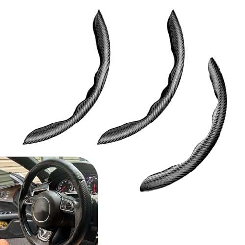 3PCS Steering Wheel Cover, Carbon Fiber Anti-Skid Steering Wheel protection, Car Steering Wheel Cover for Men/Women, Segmented & Wavy Design, Universal Car Interior Accessories (Black)