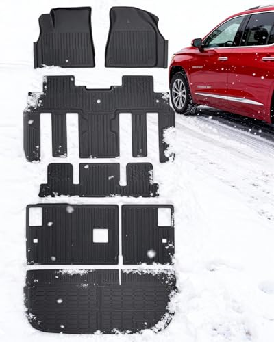 All Weather Floor Mats & Cargo Liner Custom Fit for Chevy Traverse 2009-2017 (Only Fits Captain's Chairs), Front 2nd Backrest Trunk Mats for Buick Enclave 2009-2017, TPE Anti-Slip Car Accessories