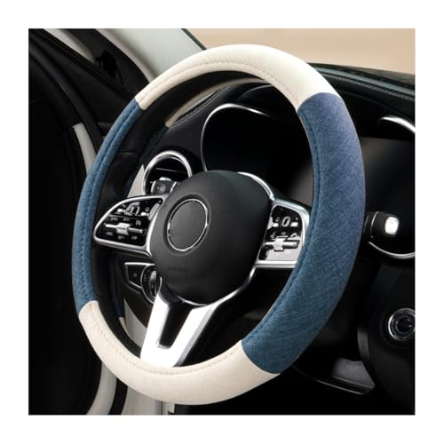 Zpana Car Steering Wheel Cover, 15" Linen Breathable Soft Anti-Slip Full Surround Vehicle Steering Wheel Protector, Automobile Interior Protection, Universal for Sedan Truck SUV (Blue/White) - color: Blue/White
