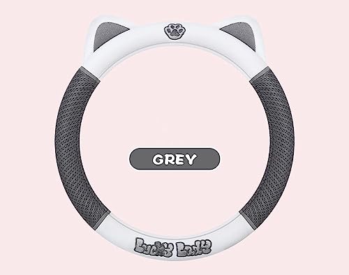 Women's Cartoon Steering Wheel Cover Comfortable, Breathable, Non-Slip All-Season Car Accessory Universal 15-inch Fit Suitable for Sedans, Pickup Trucks, and SUVs - color: Gray