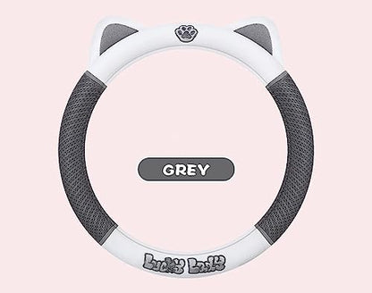 Women's Cartoon Steering Wheel Cover Comfortable, Breathable, Non-Slip All-Season Car Accessory Universal 15-inch Fit Suitable for Sedans, Pickup Trucks, and SUVs - color: Gray