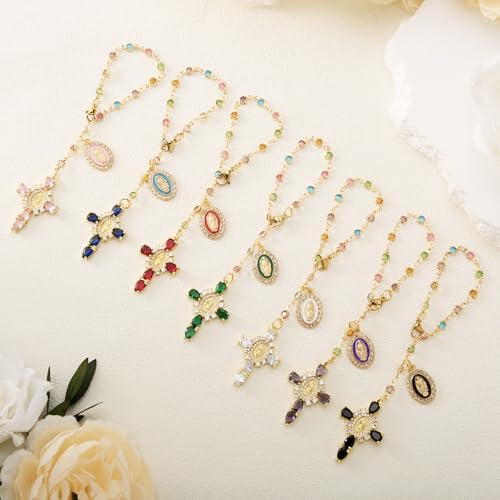 Virgen De Guadalupe Car Charm - Steering Wheel Accessory & Rearview Mirror Hanging, Cross Pendant Automotive Protection Decor - color: Gold-purple