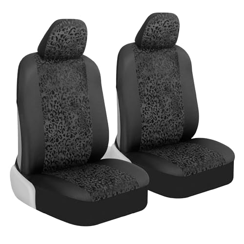 BDK Black Leopard Car Seat Covers for Front Seats, Animal Print Front Seat Cover Set with Matching Headrest, Sideless Design for Easy Installation, Fits Most Car Truck Van and SUV, (Pack of 2) - color: Black Leopard