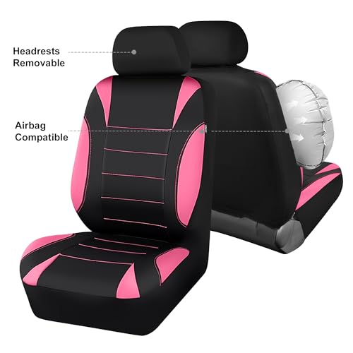 CAR PASS Waterproof Car Seat Covers Front Seats Only with 5mm Composite EVA, Neoprene Car Seat Cover Separate Headrest Cover, Quick Setup Universal Fit for Car SUV Trucks,Airbag Compatible Black Pink - color: Pink Black Front
