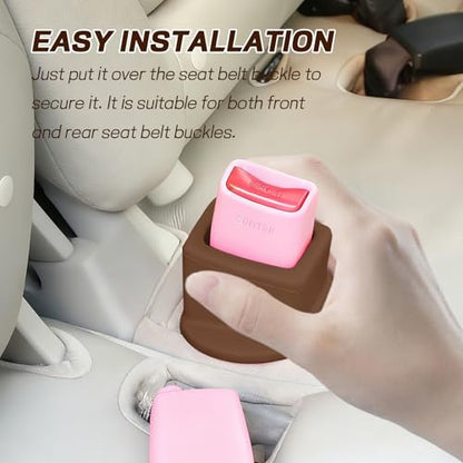 2PCS Car Seat Belt Buckle Holder, Easy Access Silicone Auto Seatbelt Buckle Booster, Seat Belt Buckles Fixer Cover Makes Receptacle Stand Upright Buckling for Kids, Car Accessories (Coffee) - color: Coffee