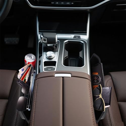 2 Pack Car Seat Gap Filler Organizer with Cup Holders,Premium Leather Storage for Phones, Keys, Wallets, and Drinks, Universal Fit for Front Seat