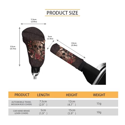 Sugar Skull Rose Print 2 Pcs Car Gear Shift Knob Cover Handbrake Cover Comfortable Vehicle Shift Lever Handle Protector Car Gear Shift Cover Set Universal Fit for Cars - color: Sugar Skull Rose