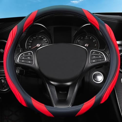 Concave Convex Massage Black Red Microfiber Leather Steering Wheel Cover, 14.5-15 Inch Non-Slip Breathable Microfiber Car Steering Wheel Protector - color: Embossed Massage - Black Red