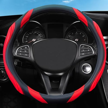 Concave Convex Massage Black Red Microfiber Leather Steering Wheel Cover, 14.5-15 Inch Non-Slip Breathable Microfiber Car Steering Wheel Protector - color: Embossed Massage - Black Red