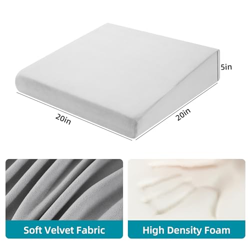 HOMBYS Wedge Recliner Seat Cushion for Long Sitting Chair, Cushion for Elderly Esay to Get Up,5" Thick 20"x20" Large Pressure Relief Seat Cushion for Recliner, Office, Car, Velvet & Foam,Light Grey - color: Light Grey
