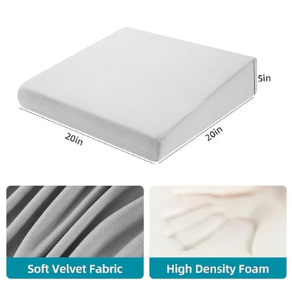 HOMBYS Wedge Recliner Seat Cushion for Long Sitting Chair, Cushion for Elderly Esay to Get Up,5" Thick 20"x20" Large Pressure Relief Seat Cushion for Recliner, Office, Car, Velvet & Foam,Light Grey - color: Light Grey