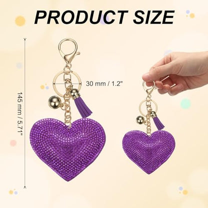 PATIKIL Rhinestone Keychains for Women, Cute Bling Heart Shape Purse Charm for Bag Handbags Car Keys - color: Gold-dark Purple