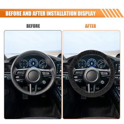 Car Steering Wheel Cover, 15" Fluffy Plush Auto Steering Wheel Elastic Protector, Warm in Winter, Breathable Anti-Slip Vehicle Interior Decoration Accessories for Most Cars (Black)