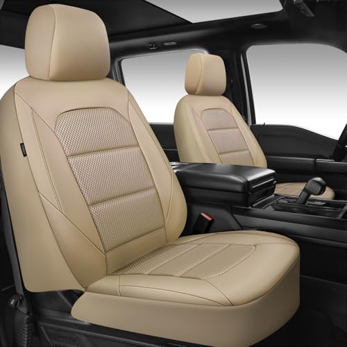 CAR PASS Memory Foam Car Seat Covers,Air Cool Mesh Thick Seat Covers Front Seats,Beige Leather Seat Cover for Car,Universal Automotive Comfort for Most Cars,SUV,Trucks,Airbag Compatible,All Beige - color: solid beige, size: Two Front