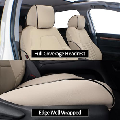 EKR Custom Fit Full Set Car Seat Covers for Select Honda CRV 2017 2018 2019 2020 2021 2022 - Leatherette (Beige) - color: Beige, size: 2017-2022 CRV