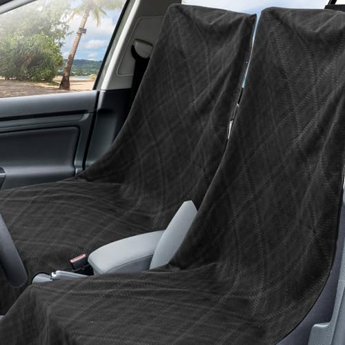 Hahafelt 2 Pack Car Seat Towel Covers with Storage Bag, 63 x 32 Inch Universal Non Slip Waterproof Sweat Protector for Car Truck, Gym Swimming Running, Machine Washable (Black Plaid) - style: Black Plaid