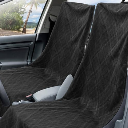 Hahafelt Car Seat Towel Covers with Storage Bag, 63 x 32 Inch Universal Non Slip Waterproof Sweat Protector for Car Truck, Gym Swimming Running, Machine Washable(2 Pack,Black Plaid) - style: Black Plaid