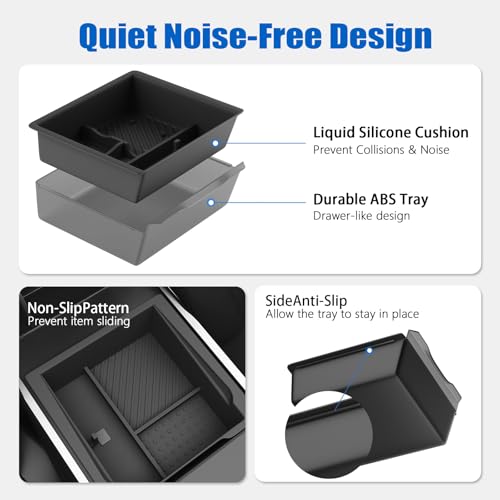 Center Console Organizer Fit For Tesla Model Y Juniper（2025-2026）& Model 3 Highland （2024-2026） Double Layer Silicone Slide Smoothly New Model Y/3 Accessories, 5 Pcs