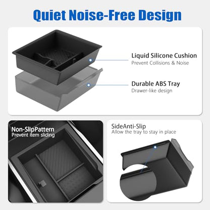 Center Console Organizer Fit For Tesla Model Y Juniper（2025-2026）& Model 3 Highland （2024-2026） Double Layer Silicone Slide Smoothly New Model Y/3 Accessories, 5 Pcs