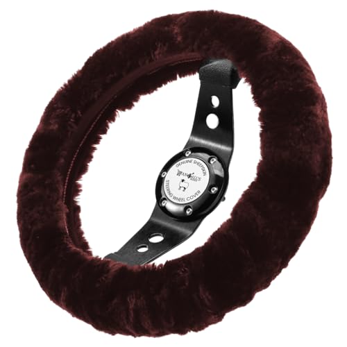 Andalus Brands Luxury Fluffy Car Steering Wheel Covers – Genuine Merino Sheepskin, Soft Fuzzy Car Steering Wheel Cover for Women, Universal 14.5-15" Size, Plush Fur Cute Auto Accessories, Saddle Brown - color: Saddle Brown